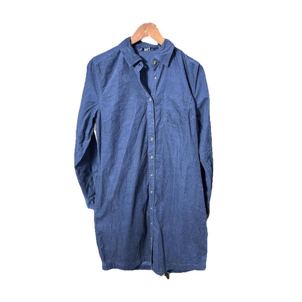 NEW Land’s End Navy Blue Corduroy Shirtdress Long Sleeve Dress S *no belt